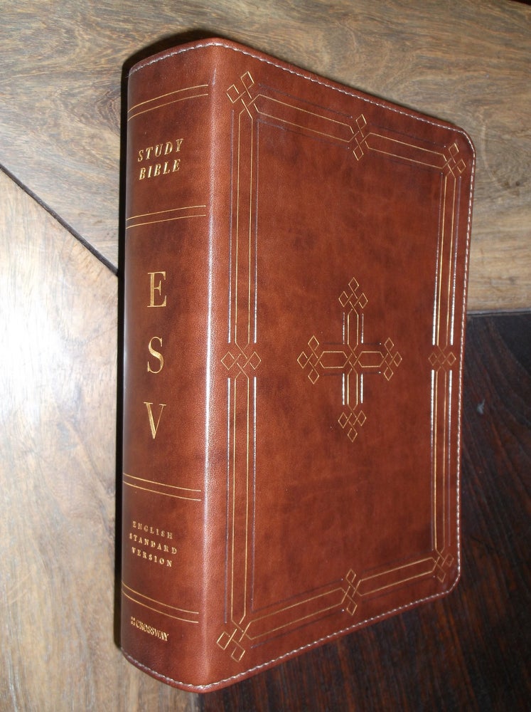 Item #29444 ESV Study Bible (TruTone, Brown, Engraved Cross Design). ESV, Crossway.