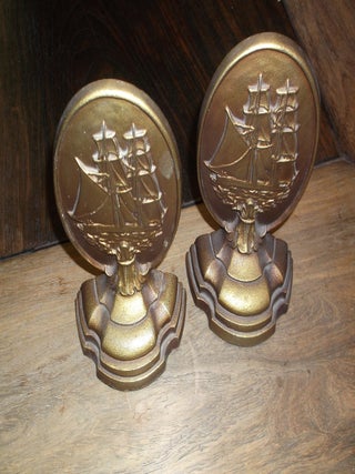 Item #29808 Brigantine 1810 Sailing Ship "Bookends" Bradley, Hubbard